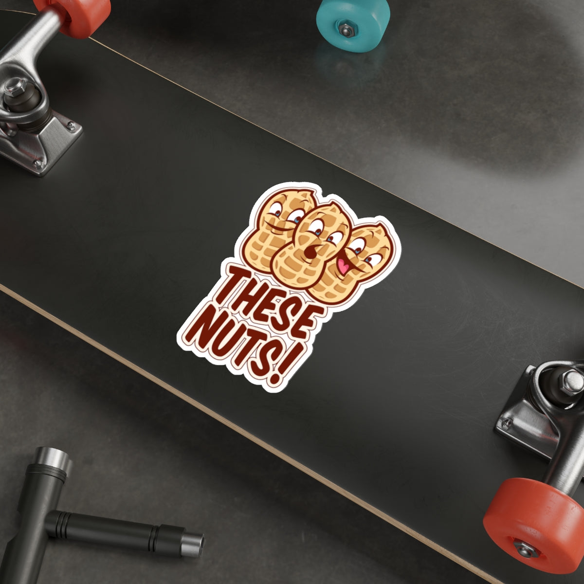 These Nuts! Funny Peanut Die-Cut Sticker — Cute Cartoon Snack Pun Sticker