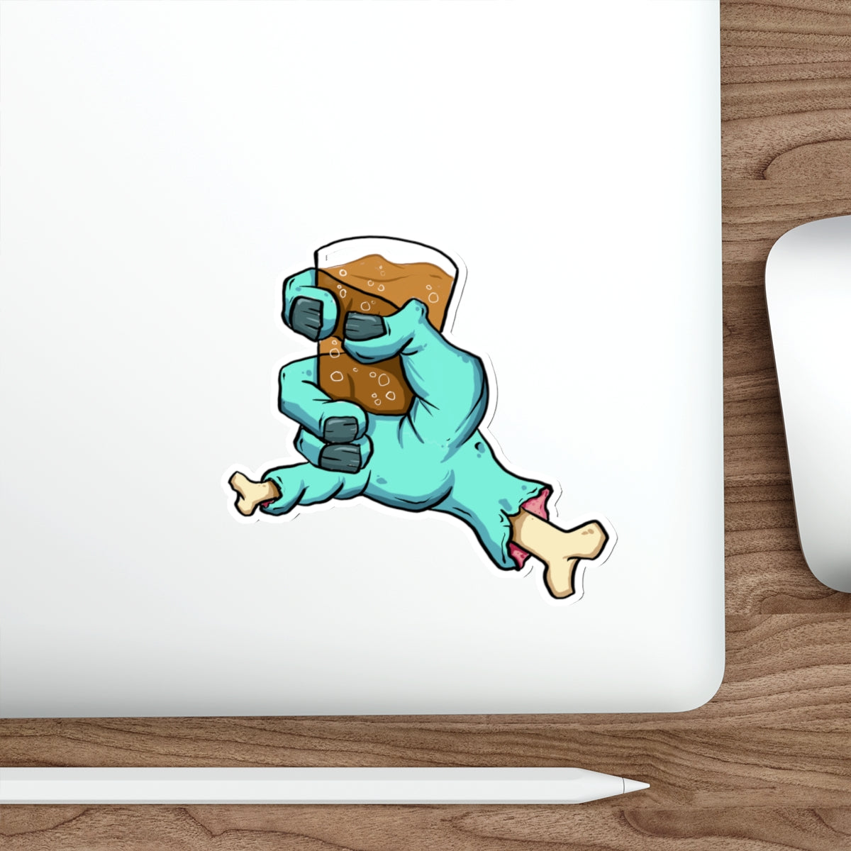 Zombie Hand Holding Beer Die-Cut Sticker