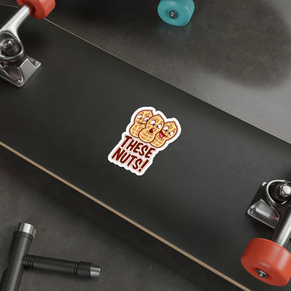 These Nuts! Funny Peanut Die-Cut Sticker — Cute Cartoon Snack Pun Sticker