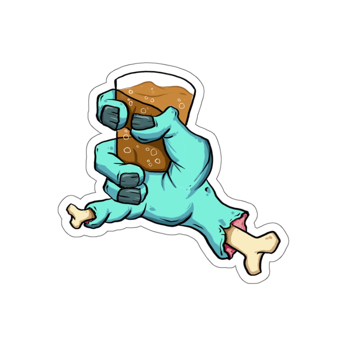 Zombie Hand Holding Beer Die-Cut Sticker
