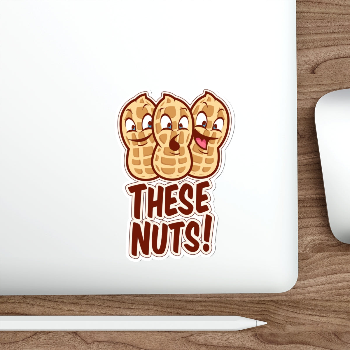 These Nuts! Funny Peanut Die-Cut Sticker — Cute Cartoon Snack Pun Sticker