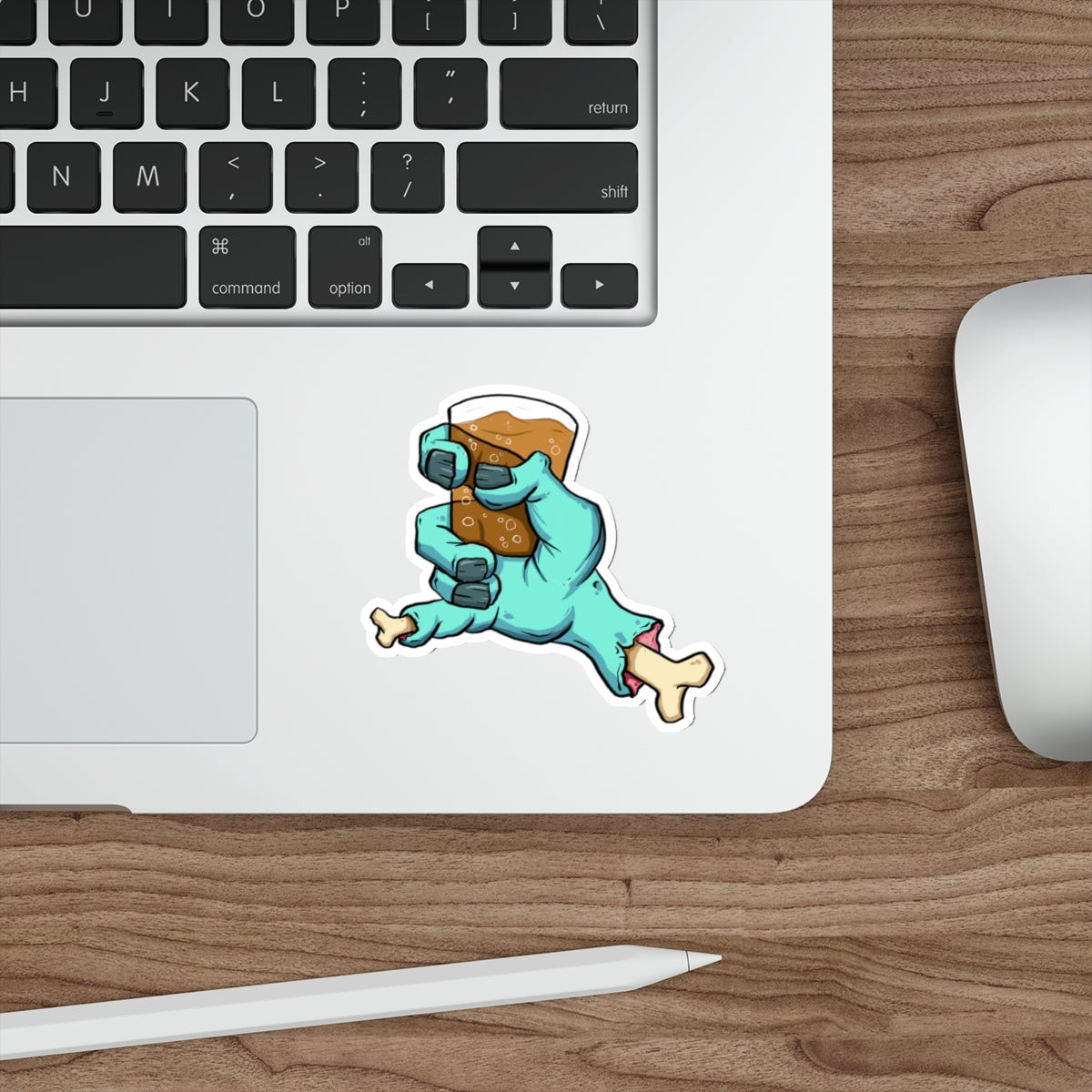 Zombie Hand Holding Beer Die-Cut Sticker