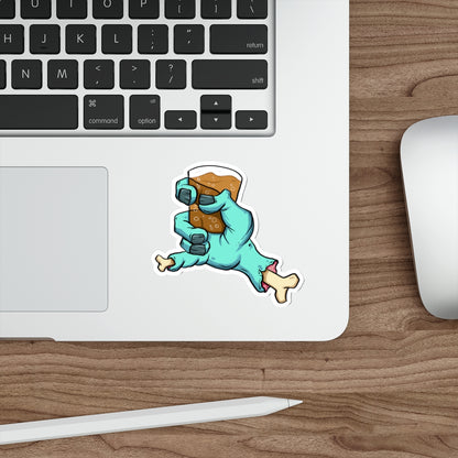 Zombie Hand Holding Beer Die-Cut Sticker