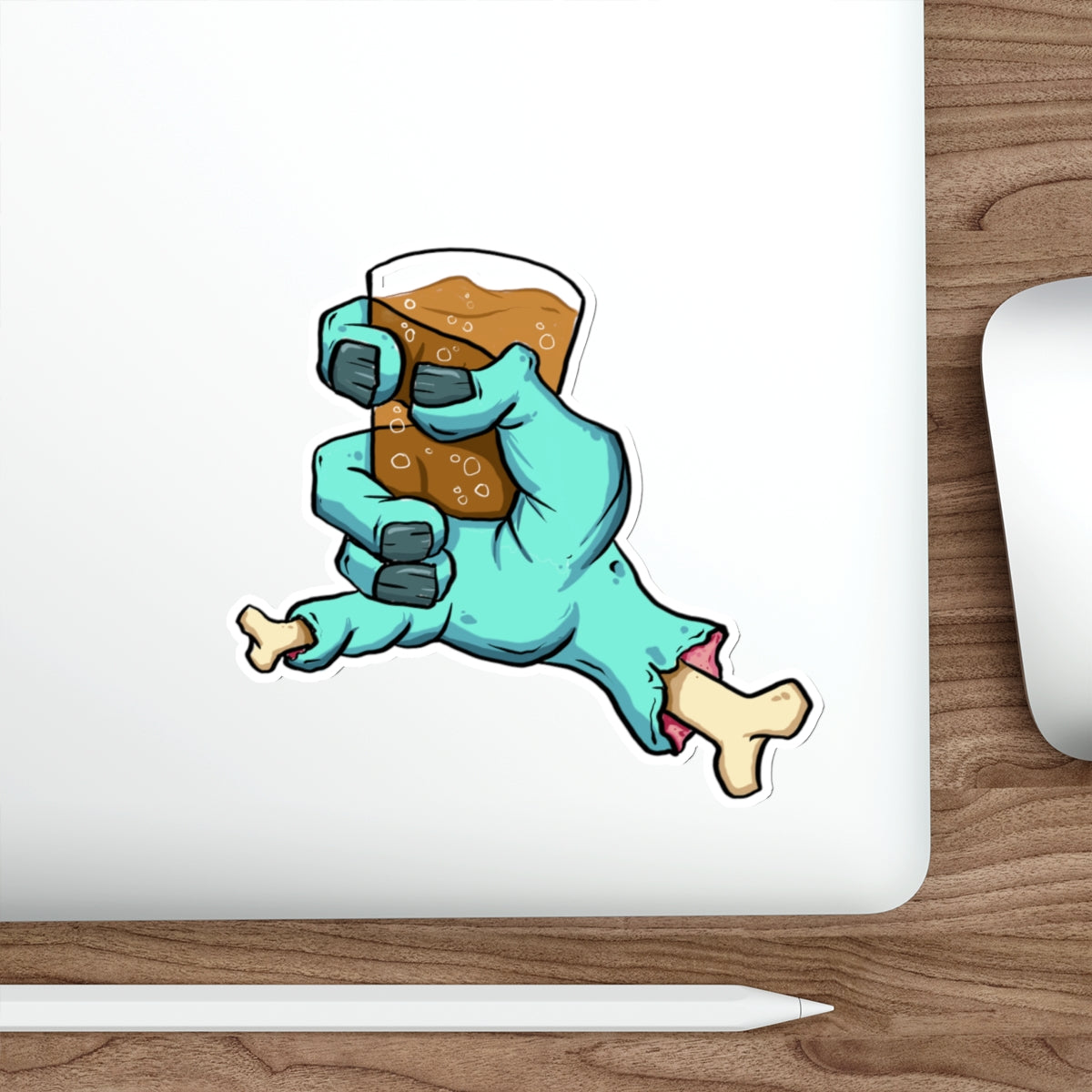Zombie Hand Holding Beer Die-Cut Sticker