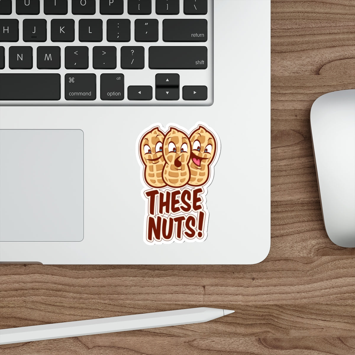 These Nuts! Funny Peanut Die-Cut Sticker — Cute Cartoon Snack Pun Sticker