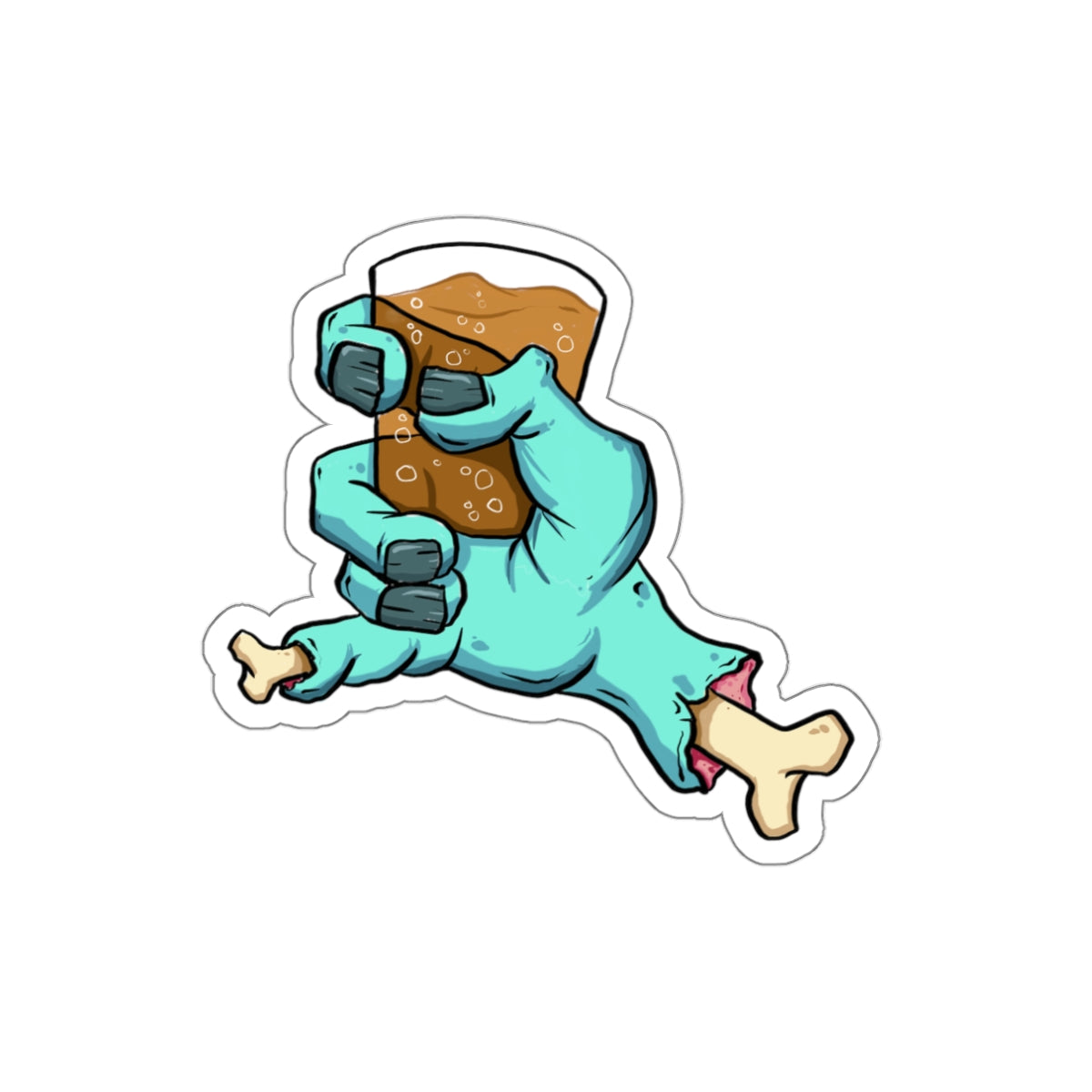 Zombie Hand Holding Beer Die-Cut Sticker