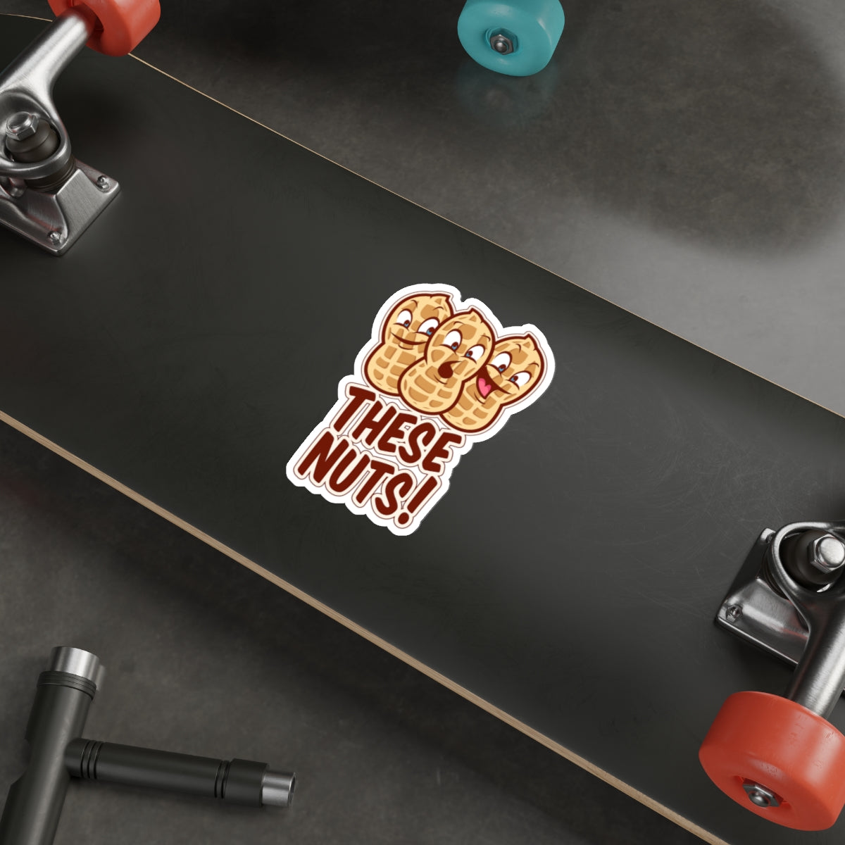 These Nuts! Funny Peanut Die-Cut Sticker — Cute Cartoon Snack Pun Sticker